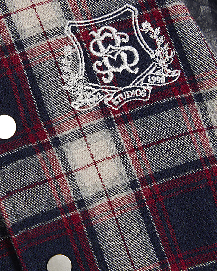 Mini Boys Navy Check Bomber Jacket