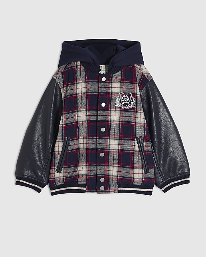 Mini Boys Navy Check Bomber Jacket
