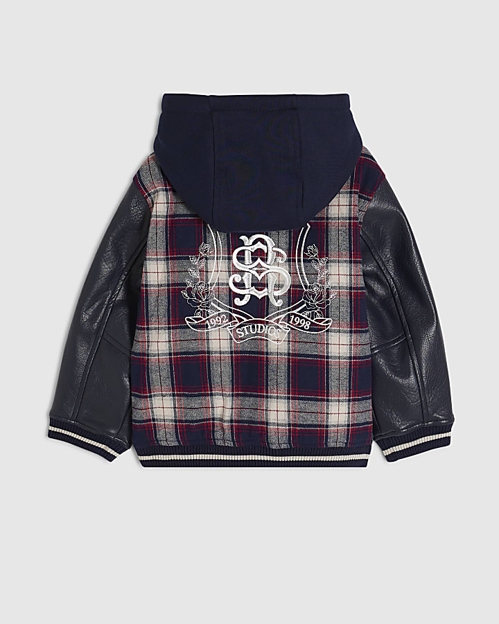 Mini Boys Navy Check Bomber Jacket