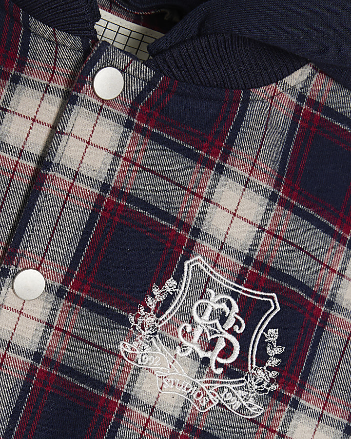 Boys Navy Check Bomber Jacket