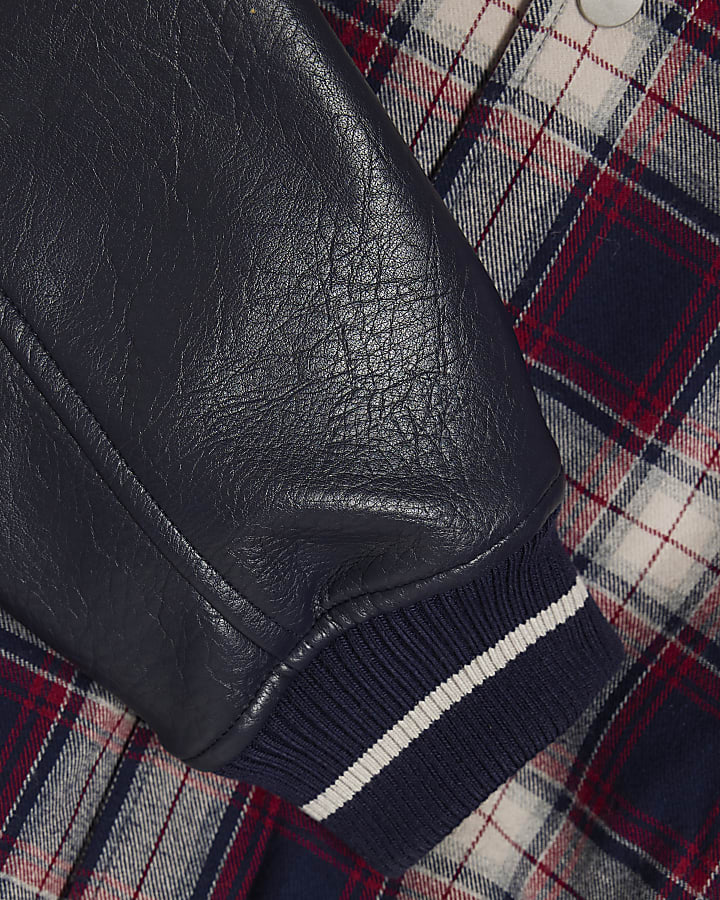 Boys Navy Check Bomber Jacket