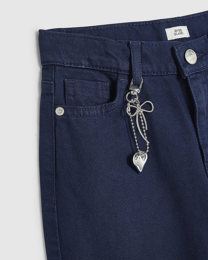 Girls Navy Wide Leg Jeans