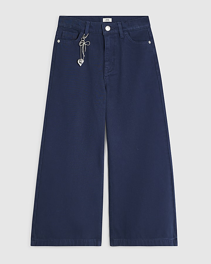 Girls Navy Wide Leg Jeans