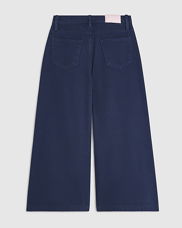 Girls Navy Wide Leg Jeans