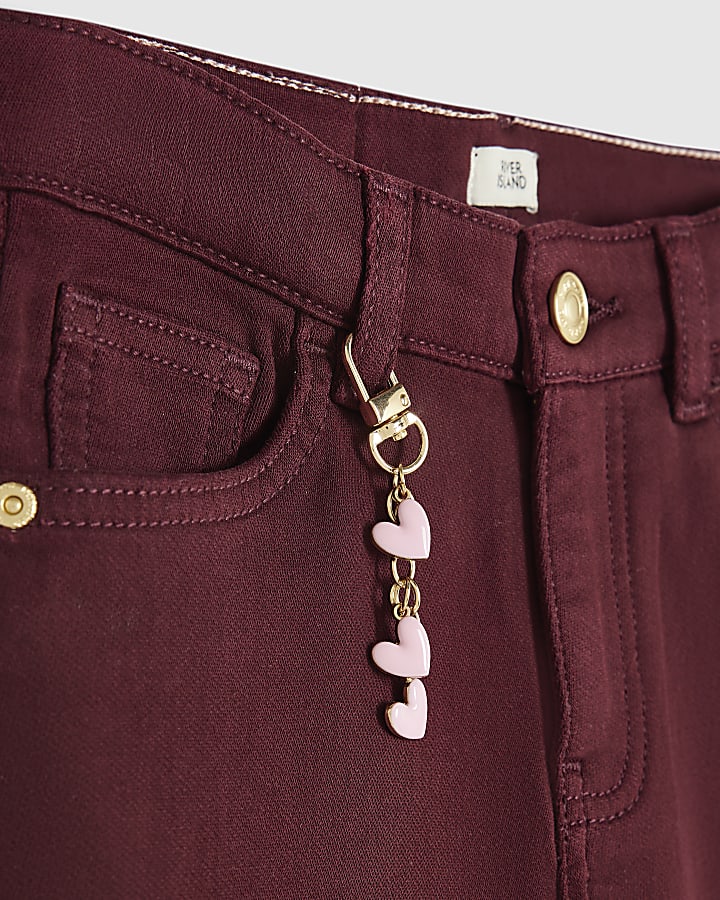 Girls Burgundy Mid Rise Flare Leg Jeans
