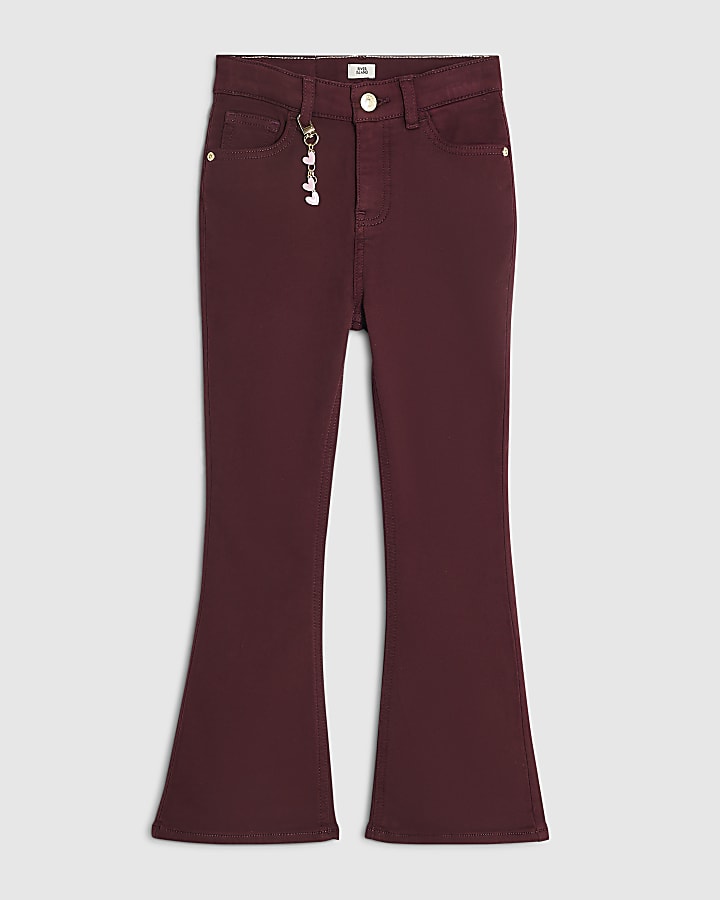 Girls Burgundy Mid Rise Flare Leg Jeans