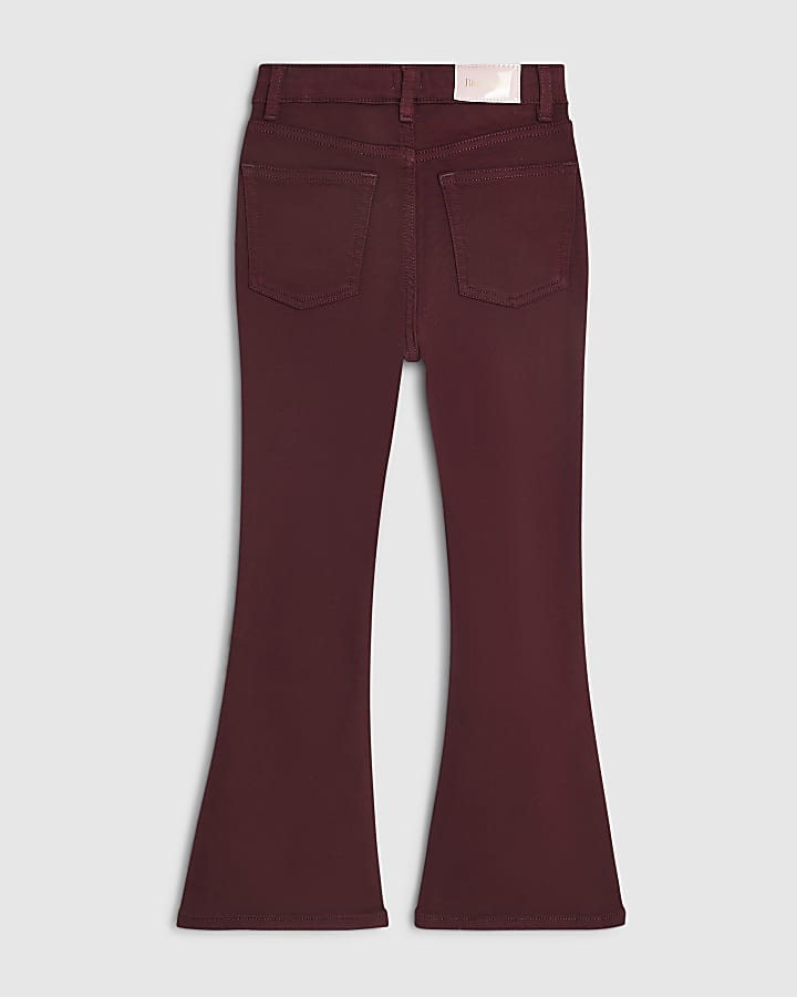Girls Burgundy Mid Rise Flare Leg Jeans