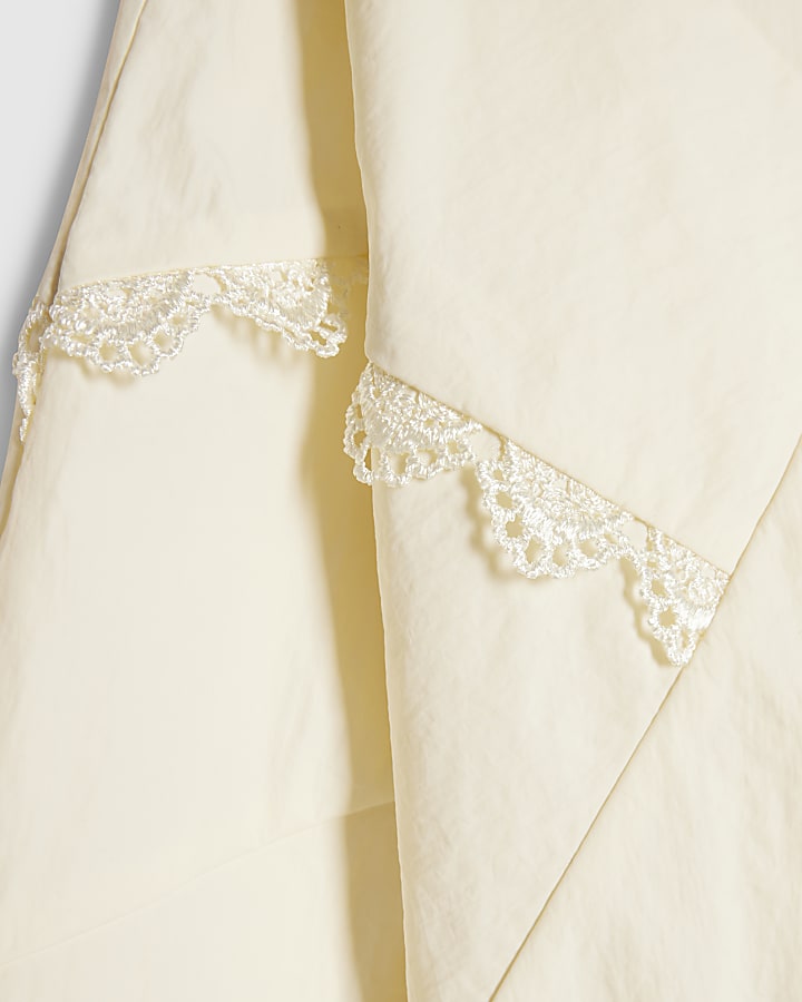 Girls Cream Lace Funnel Neck Bomber Jacket