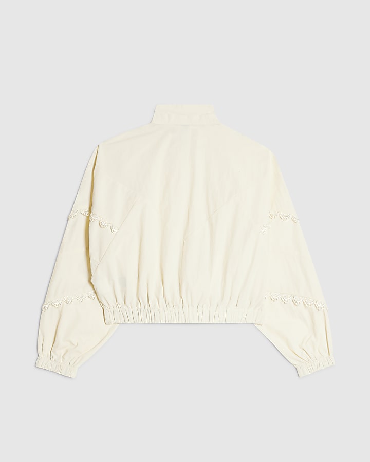 Girls Cream Lace Funnel Neck Bomber Jacket
