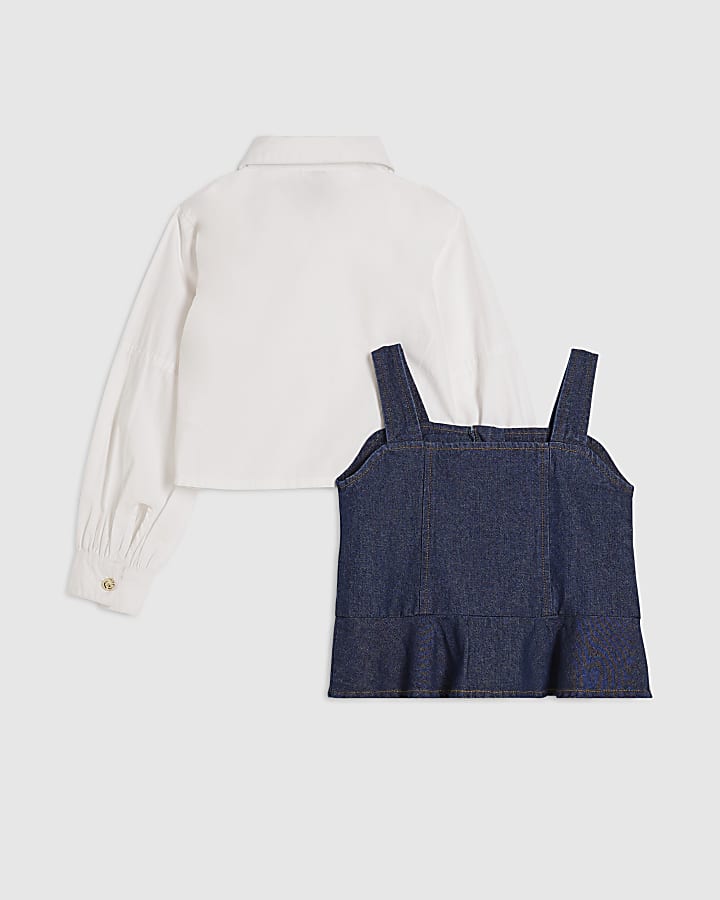 Girls Blue Hybrid Denim Shirt Set