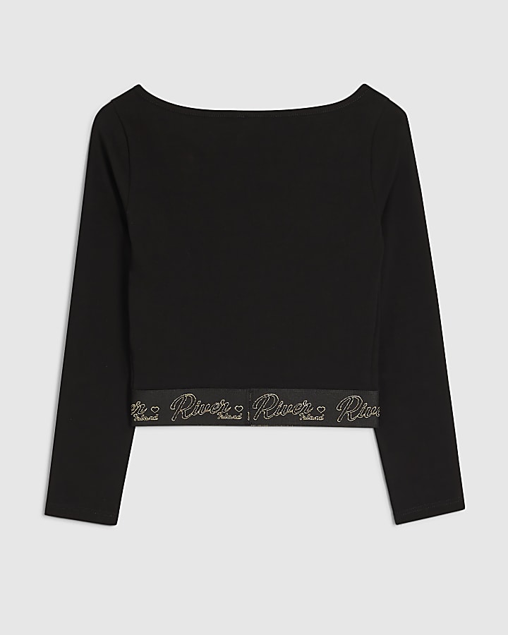 Girls Black Boatneck RI Waistband Top