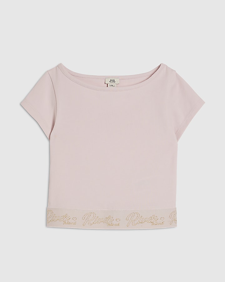 Girls Pink Cap Sleeve Waistband T-Shirt