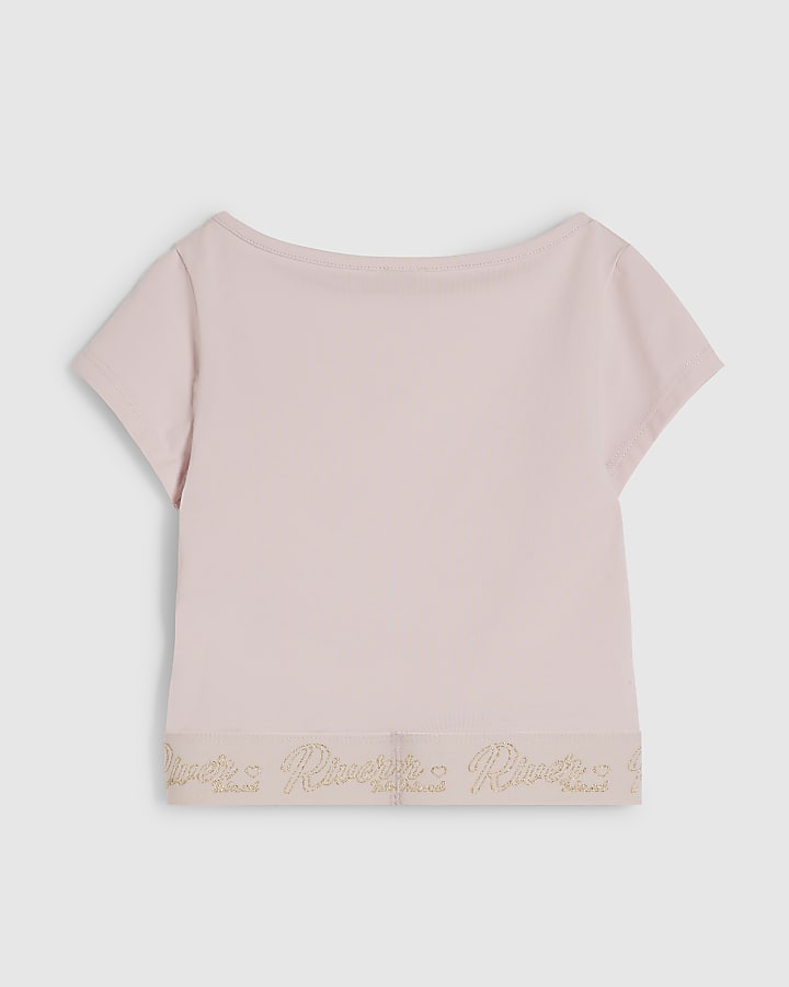 Girls Pink Cap Sleeve Waistband T-Shirt