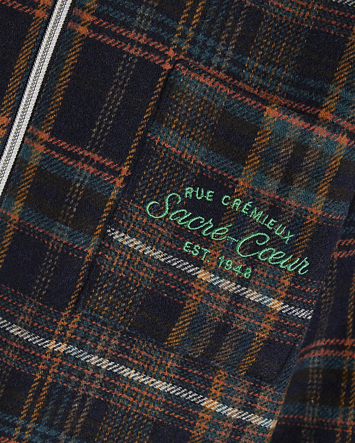 Boys Navy Quilted Check Hoodie
