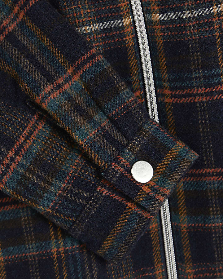 Boys Navy Quilted Check Hoodie