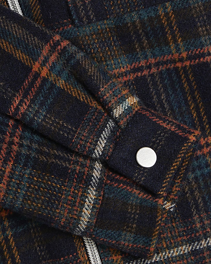 Mini Boys Navy Quilted Check Hoodie