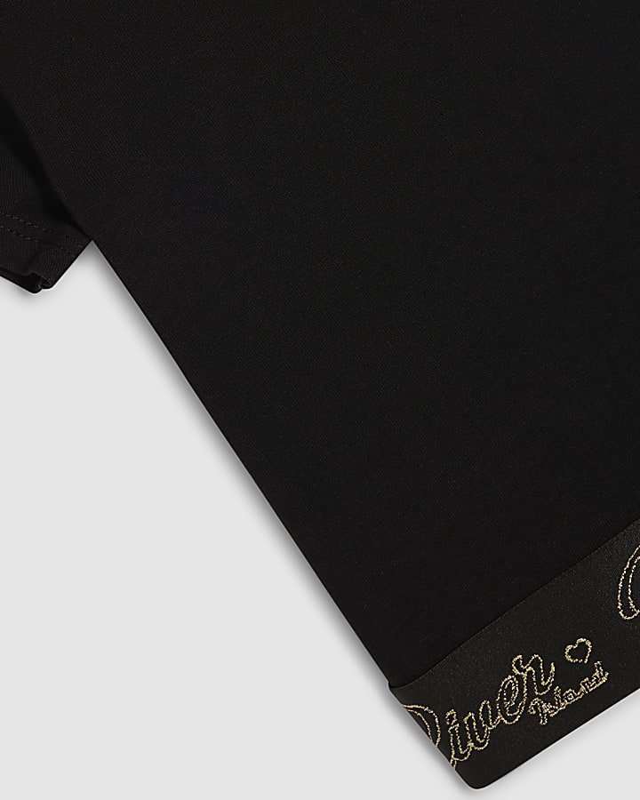Girls Black Cap Sleeve RI Waistband Top