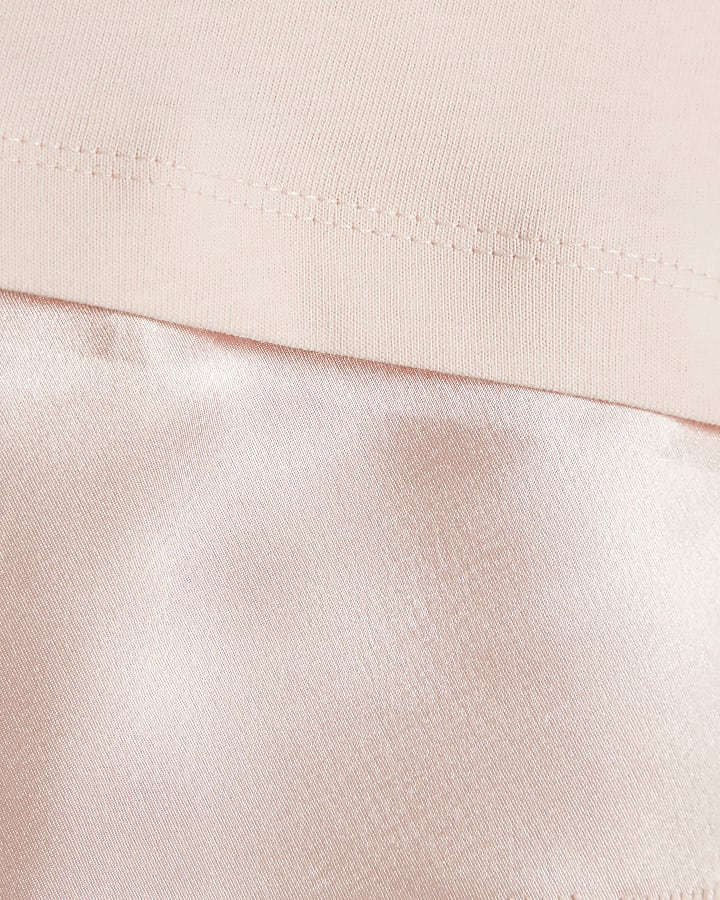 Girls Pink Satin Lace Hem T-Shirt