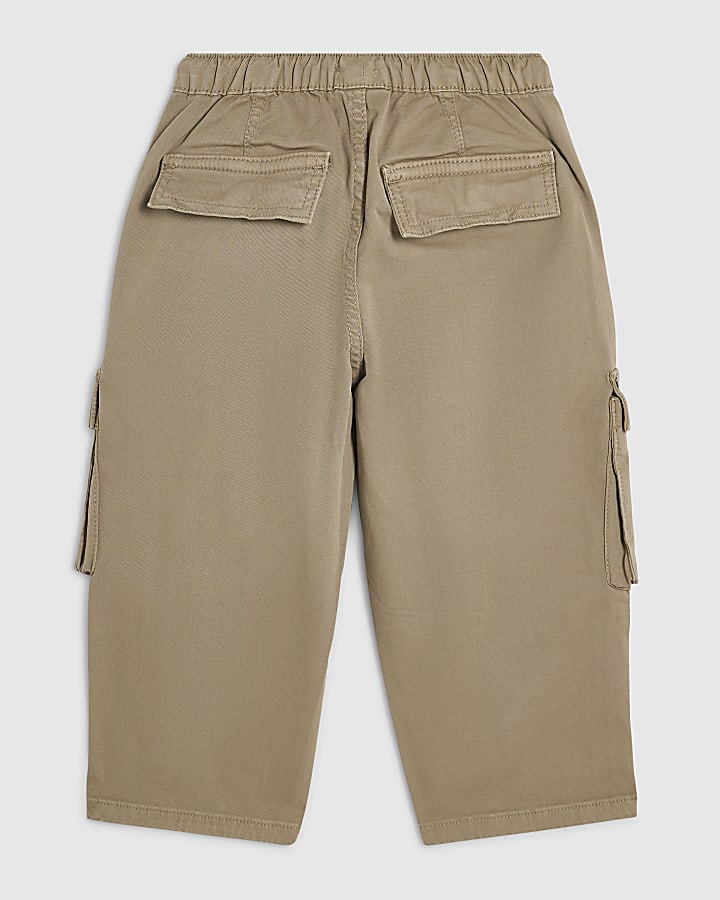 Mini Boys Beige Barrel Leg Cargo Trousers
