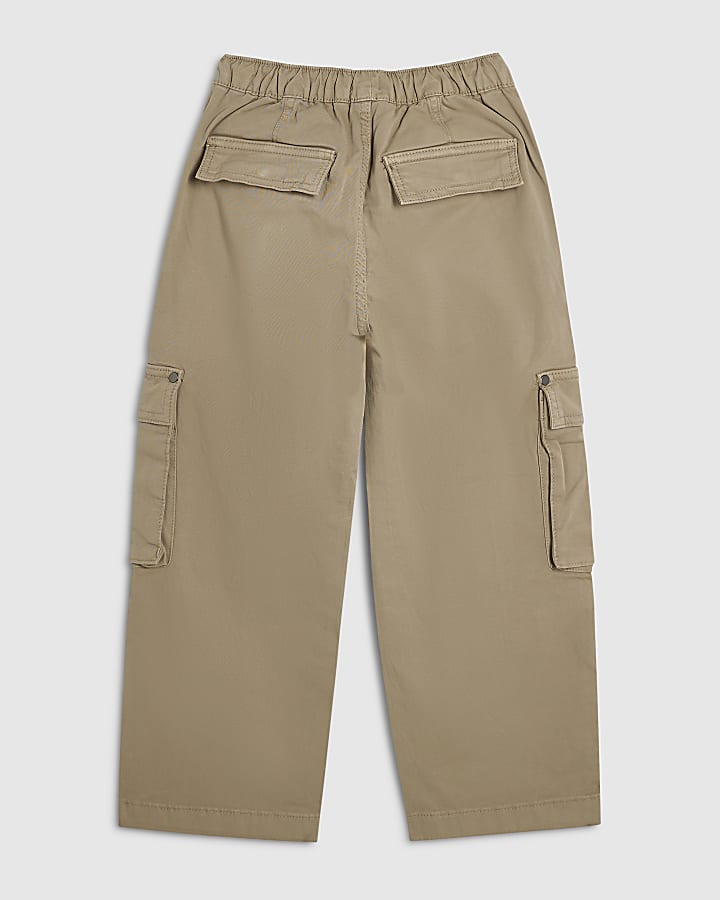Boys Beige Barrel Leg Cargo Trousers