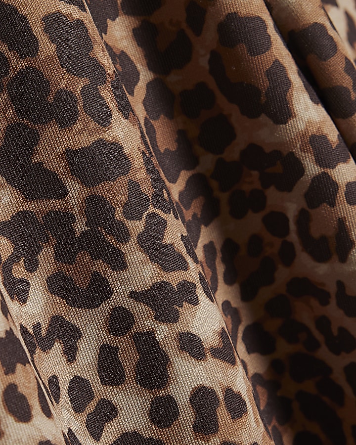 Girls Brown Leopard Print Side Stripe Joggers