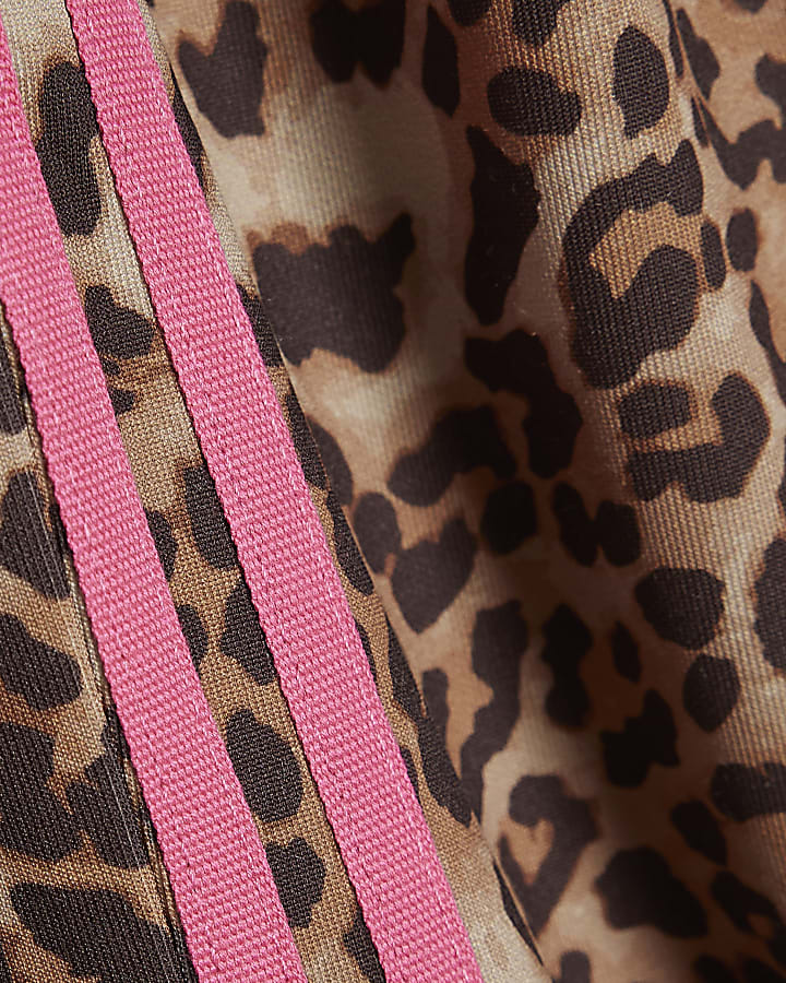 Girls Brown Leopard Print Side Stripe Joggers