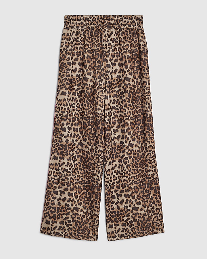 Girls Brown Leopard Print Side Stripe Joggers