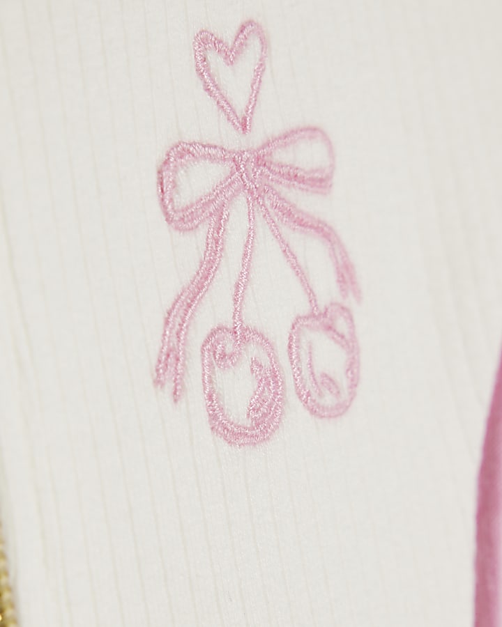 Mini Girls Cream Ribbed Cherry Polo Dress