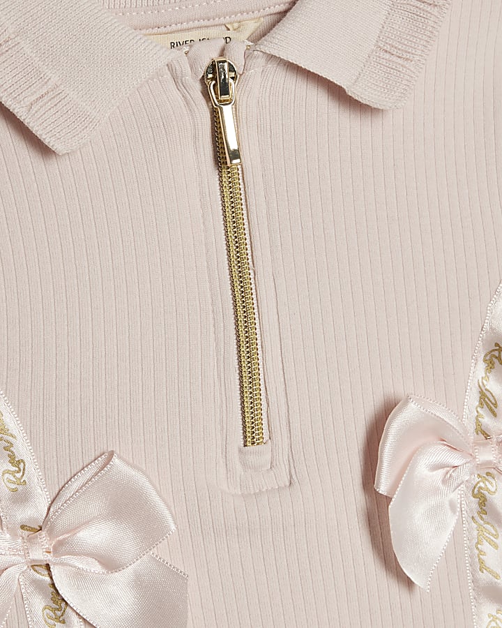 Mini Girls Pink Satin Bow Polo Dress