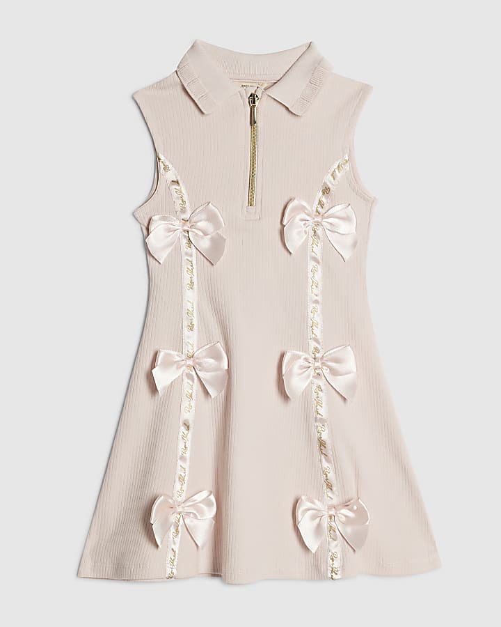 Mini Girls Pink Satin Bow Polo Dress