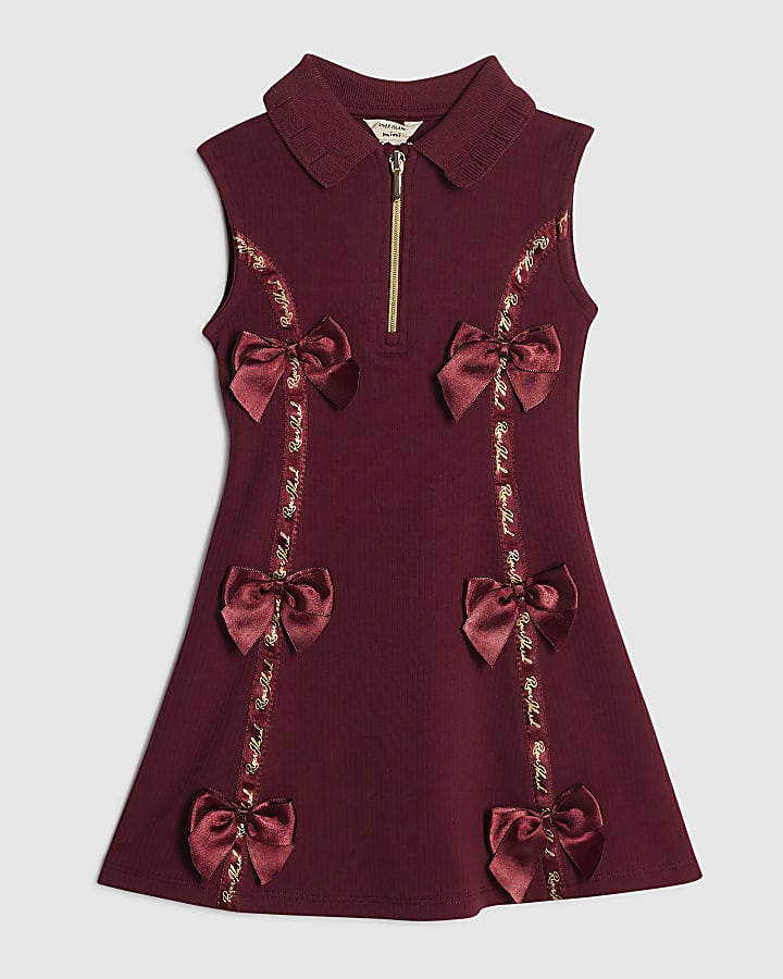 Mini Girls Red Satin Bow Polo Dress