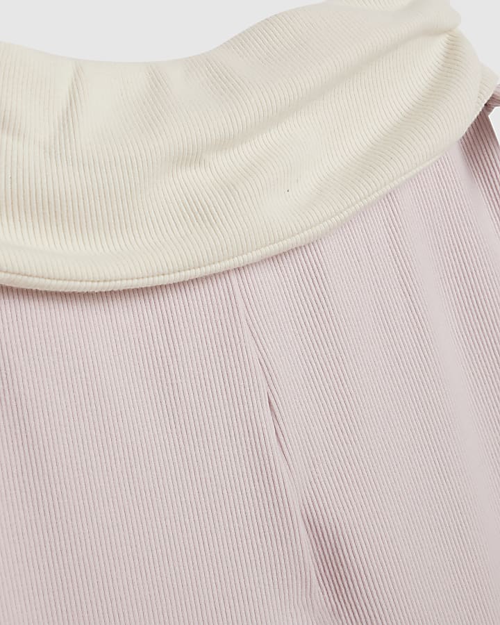 Girls Pink Ruched Ribbed Top And Trousers Set