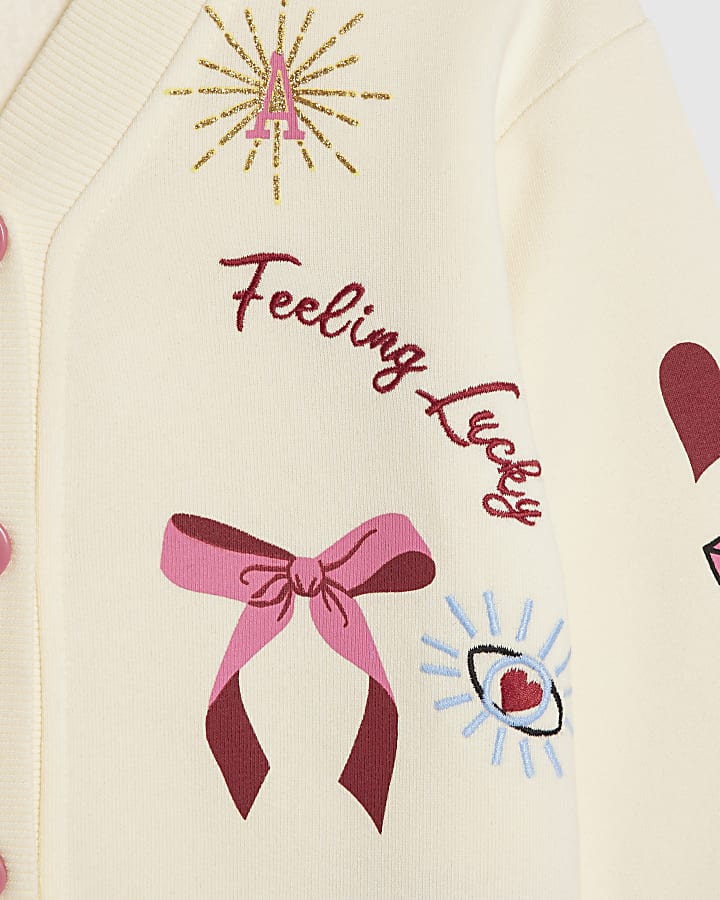Mini Girls Cream Iconic Embroidered Cardigan