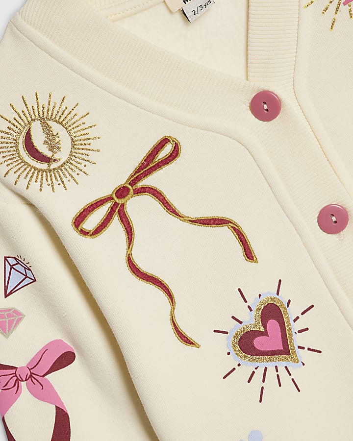Mini Girls Cream Iconic Embroidered Cardigan