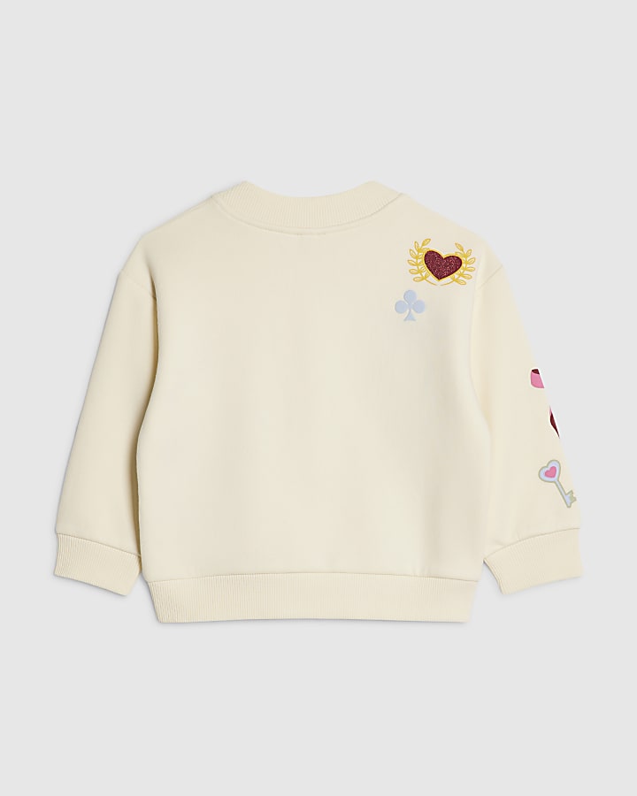 Mini Girls Cream Iconic Embroidered Cardigan