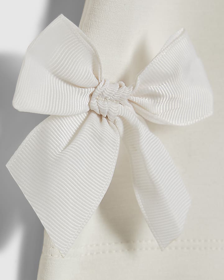 Mini Girls Beige Wide Leg Bow Trousers