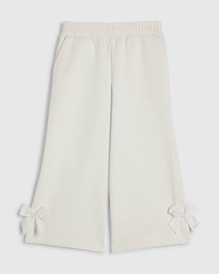 Mini Girls Beige Wide Leg Bow Trousers