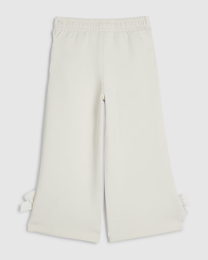 Mini Girls Beige Wide Leg Bow Trousers