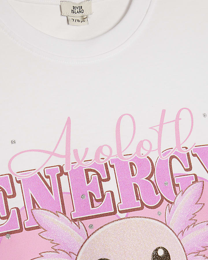 Girls White Oversized Axolotl Energy T-Shirt