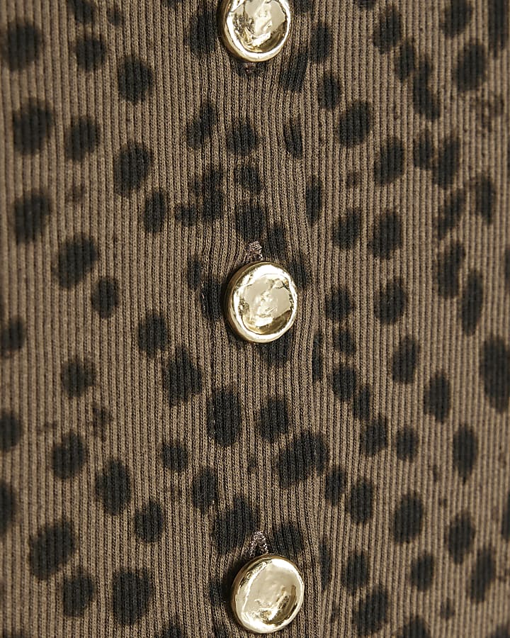 Girls Brown Leopard Print Button Up Top