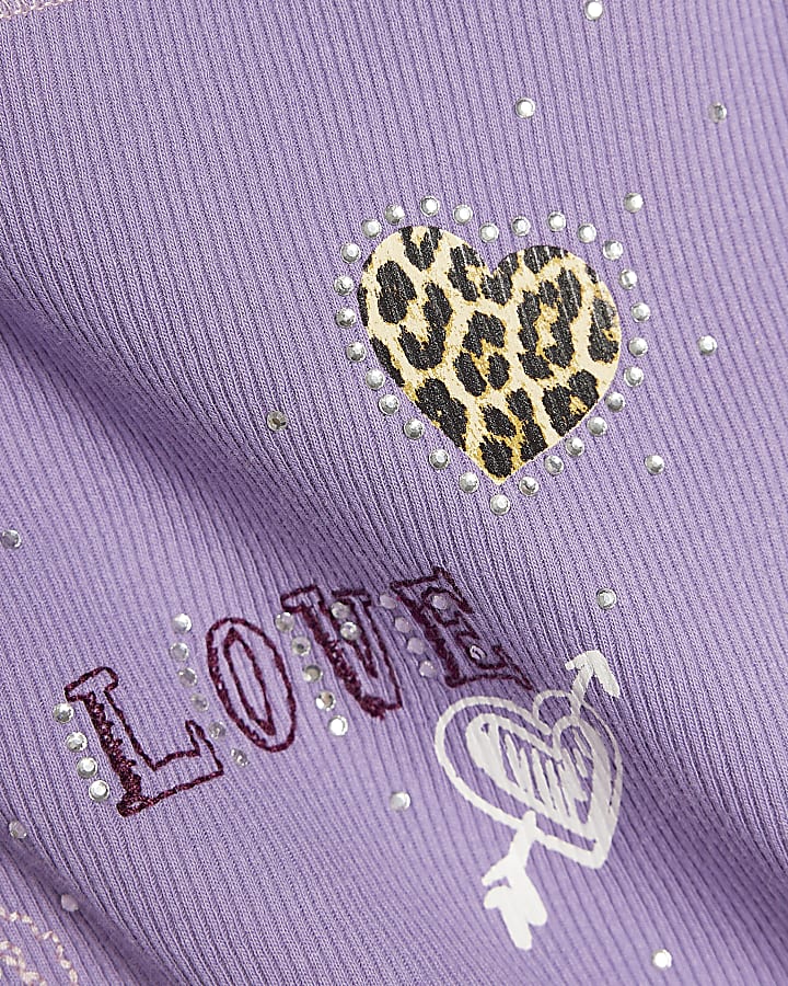 Girls Purple Sequin Embroidered Love T-Shirt