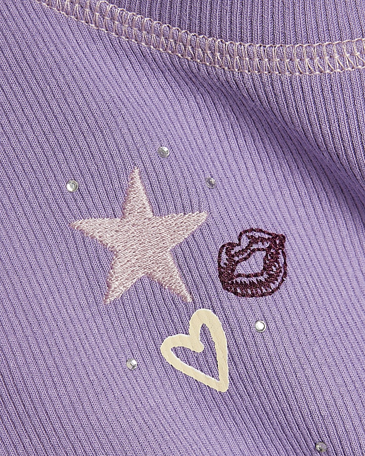 Girls Purple Sequin Embroidered Love T-Shirt