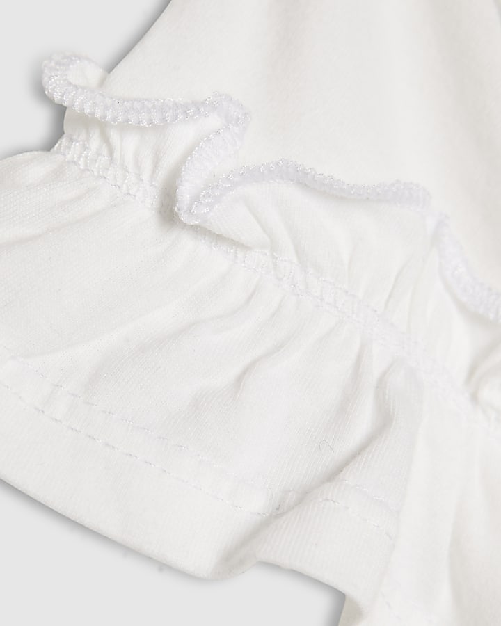 Mini Girls White Floral Bear T-Shirt