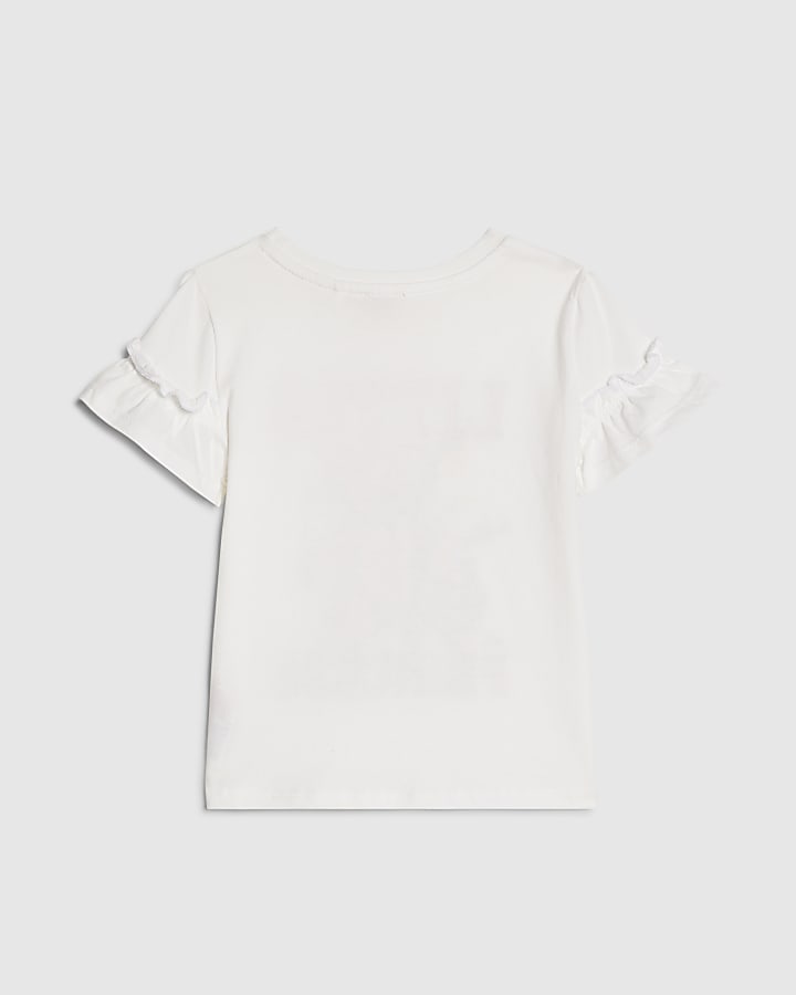 Mini Girls White Floral Bear T-Shirt