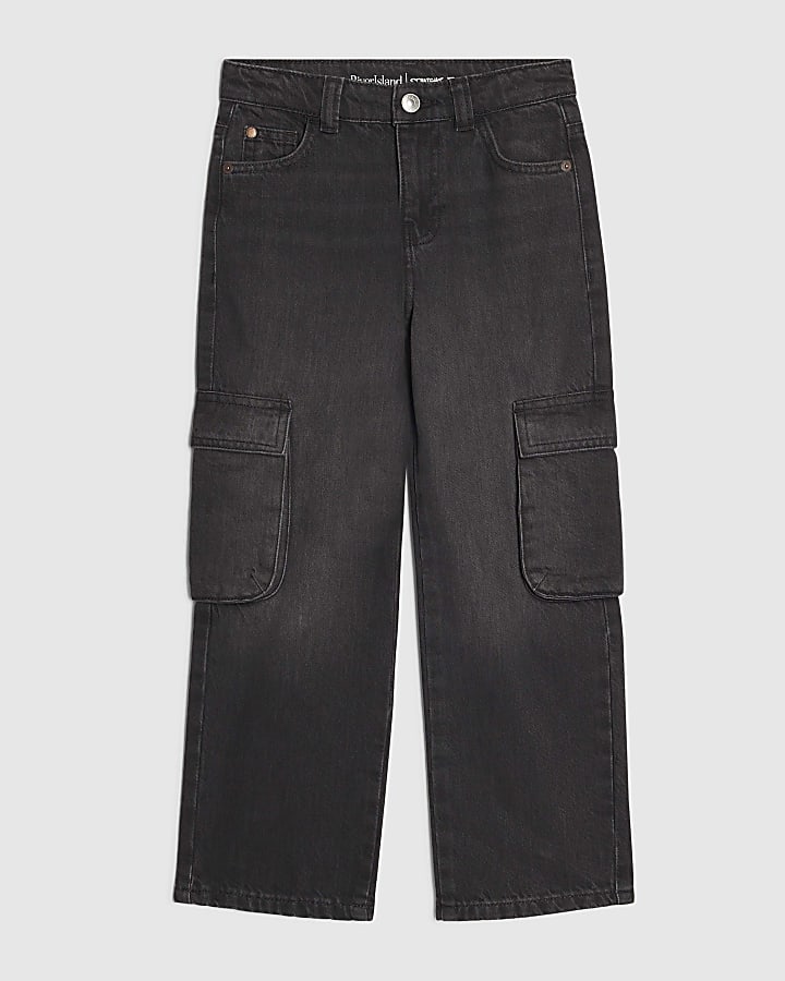 Boys Black Straight Leg Cargo Jeans
