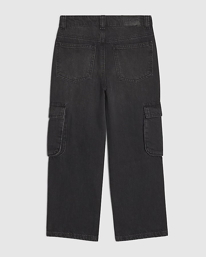 Boys Black Straight Leg Cargo Jeans