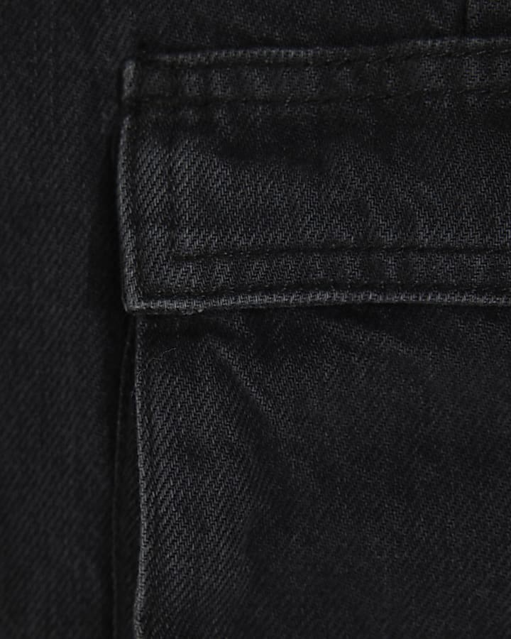 Mini Boys Black Straight Leg Cargo Jeans