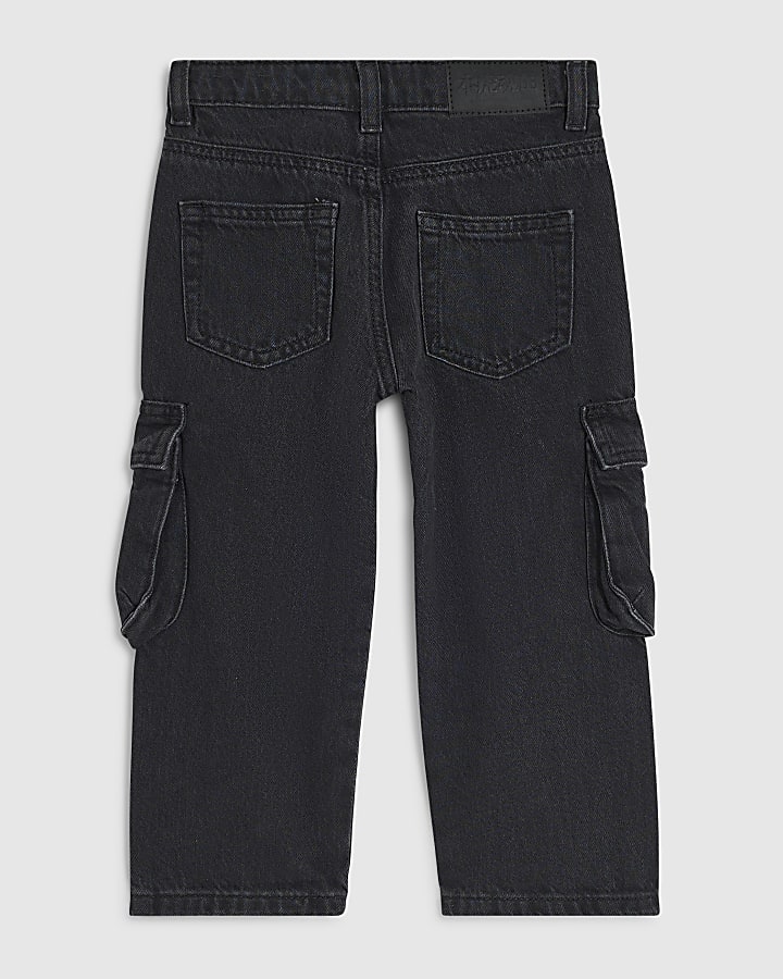 Mini Boys Black Straight Leg Cargo Jeans