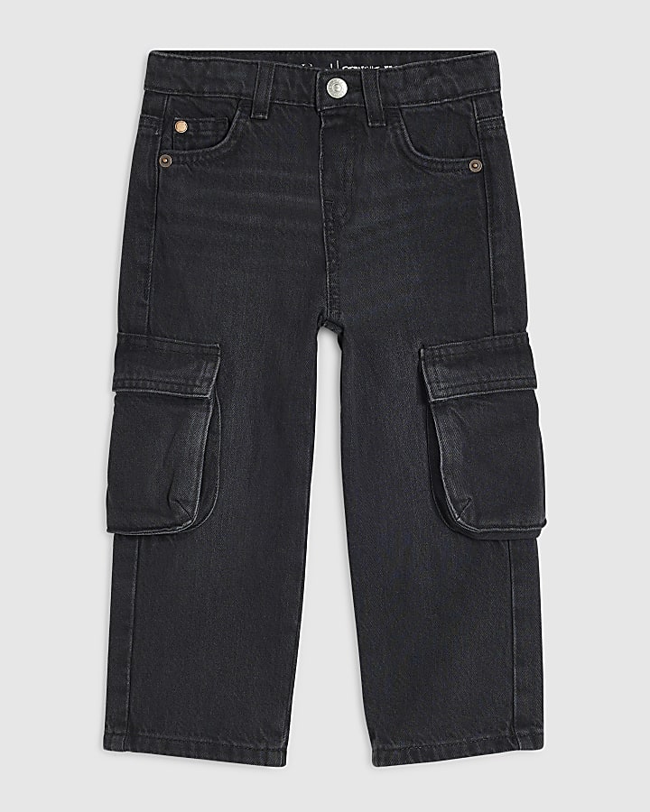 Mini Boys Black Straight Leg Cargo Jeans
