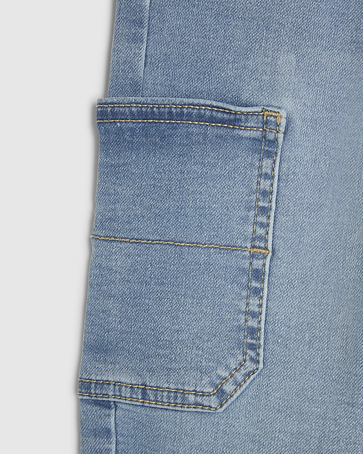 Mini Boys Blue Loose Cuffed Cargo Jeans